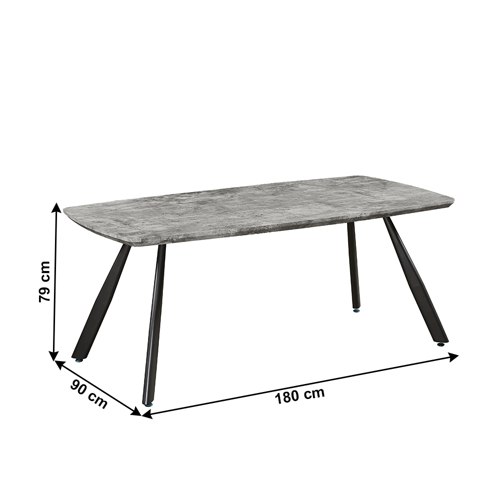 Jídelní stůl, beton / černá, 180x90 cm, ADELON