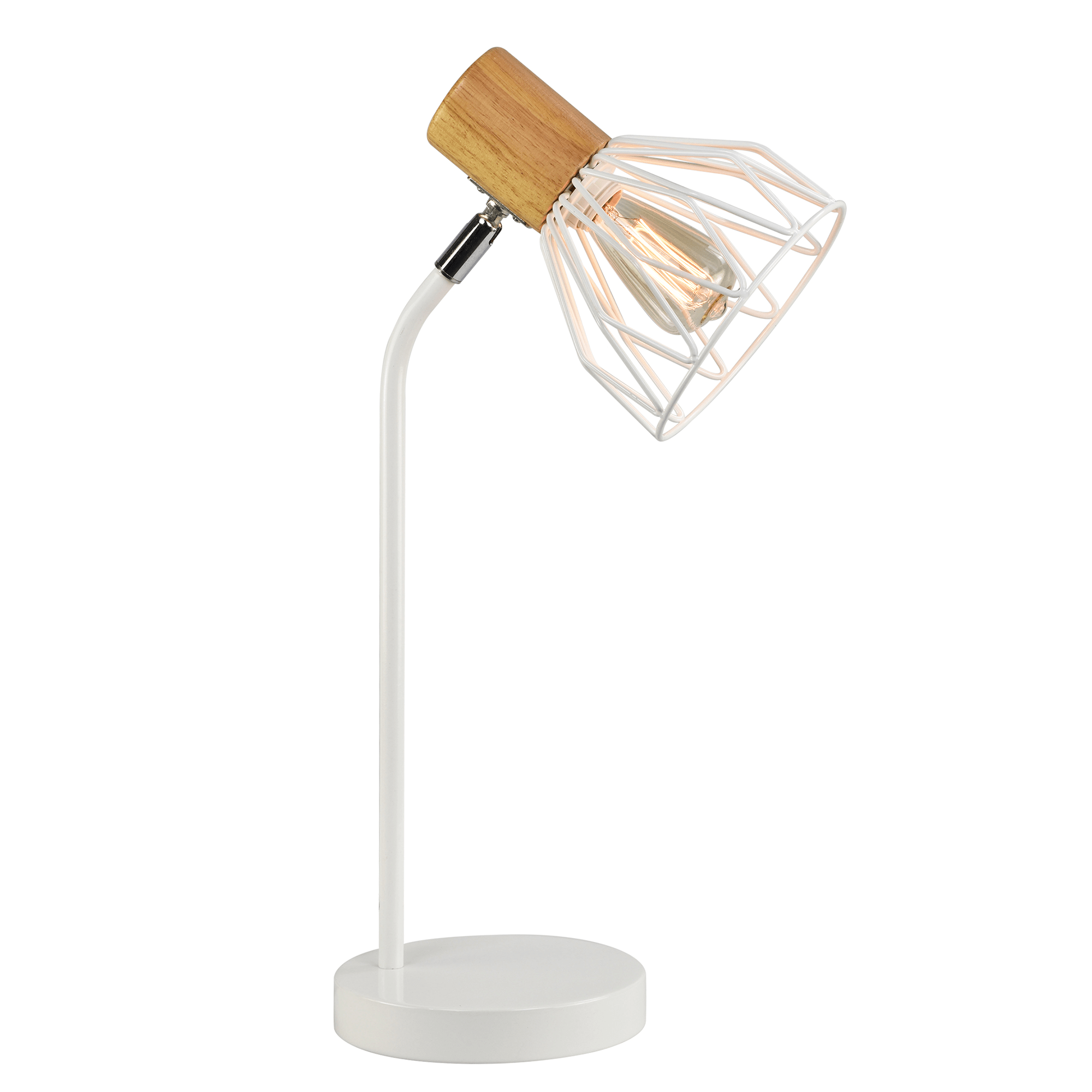 Stolná lampa, biela, kov/drevo, TREX TYP 1