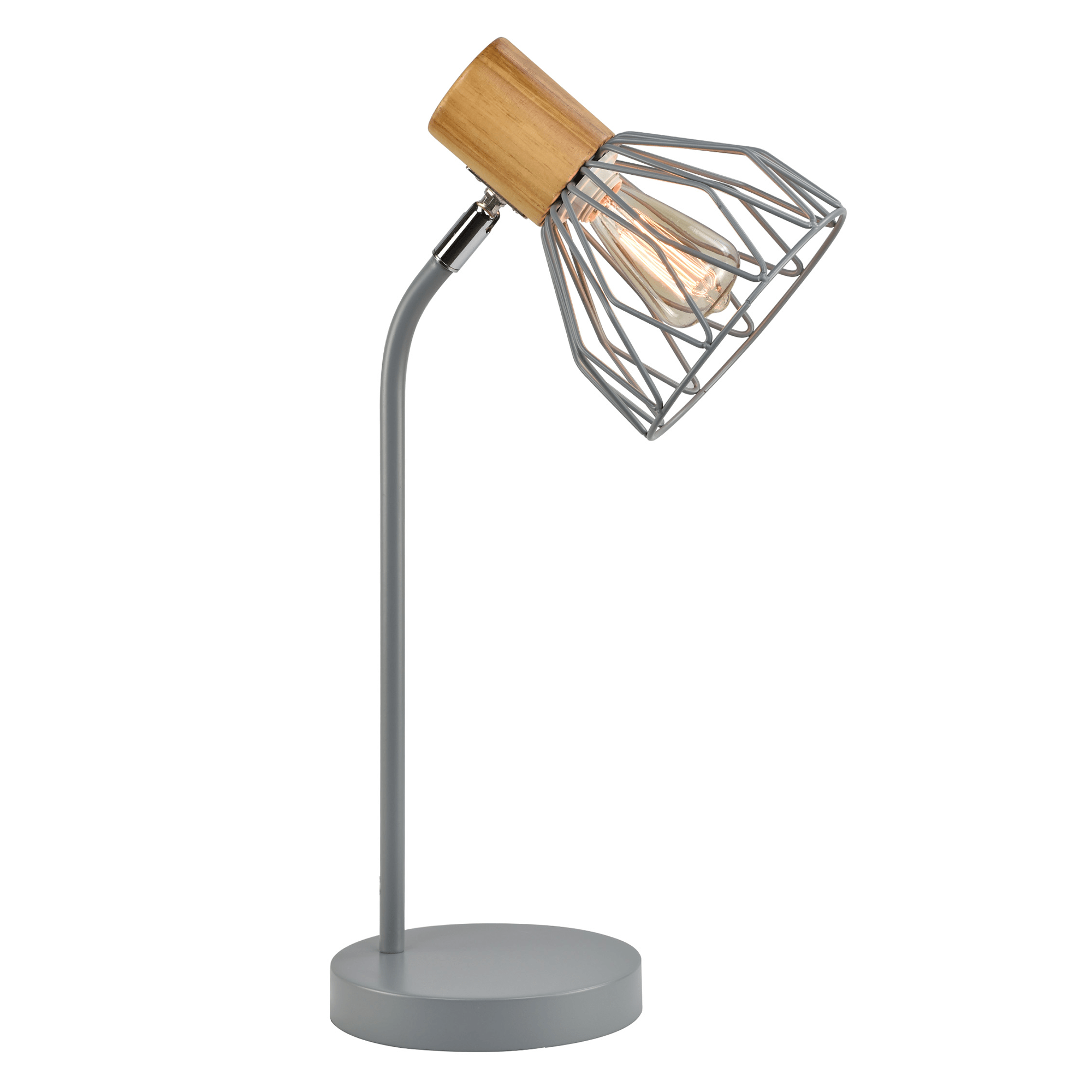 Stolná lampa, sivá, kov/drevo, TREX TYP 1