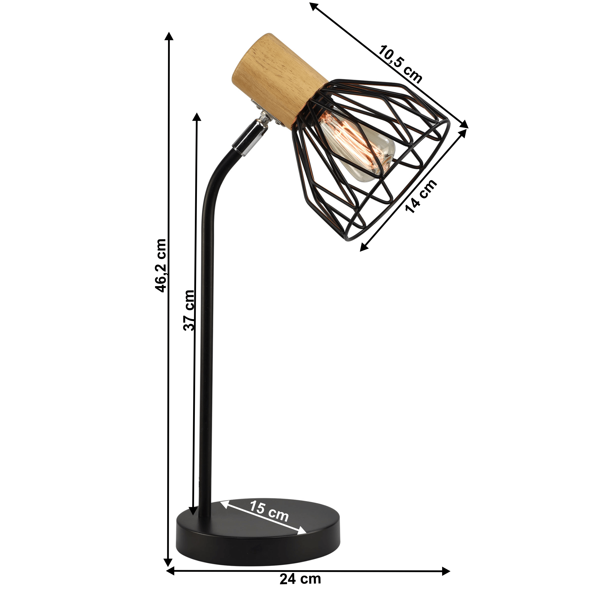 Stolní lampa, černá, kov/dřevo, TREX TYP 1