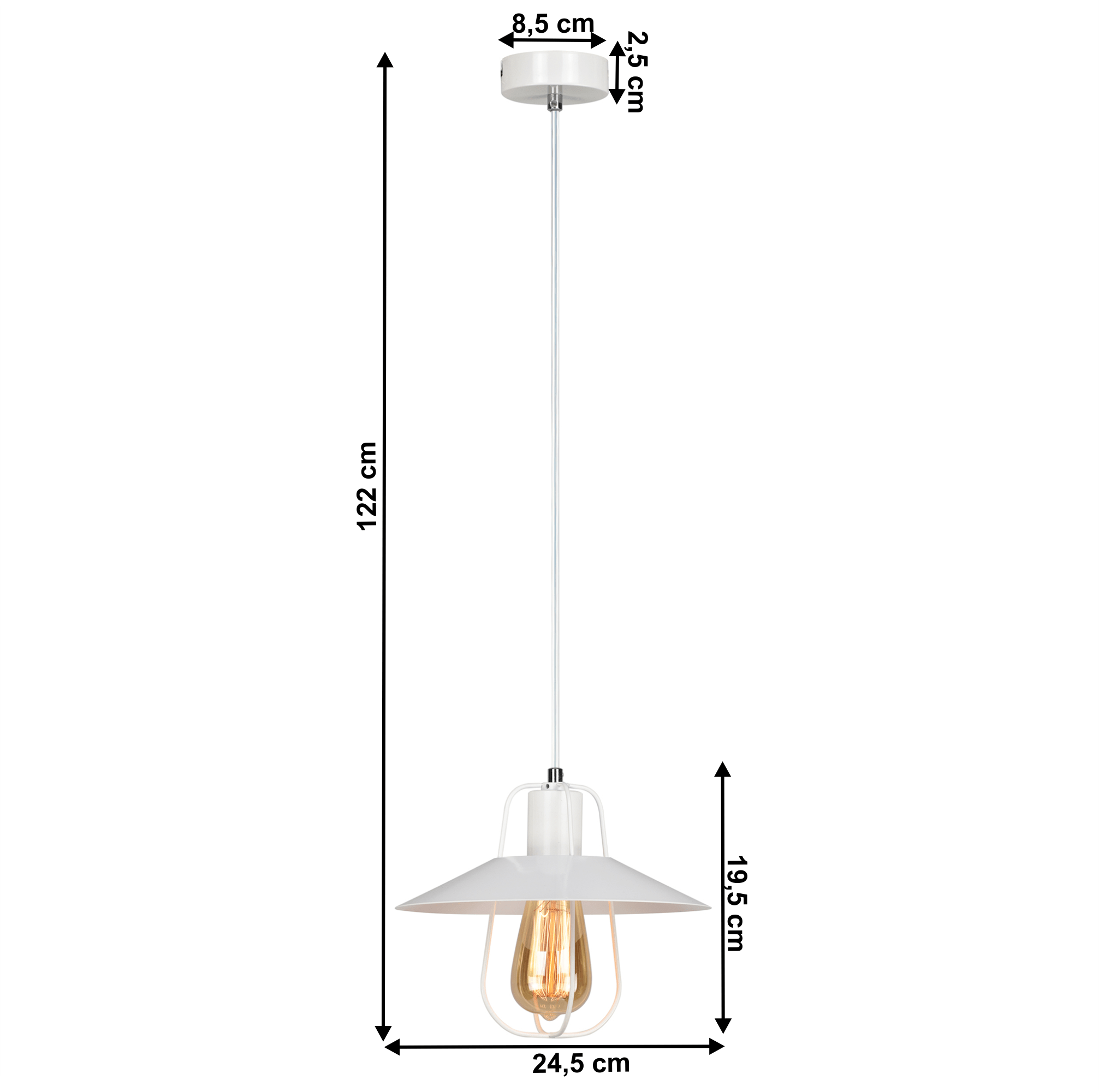 Visící lampa, bílá/kov, TINAN