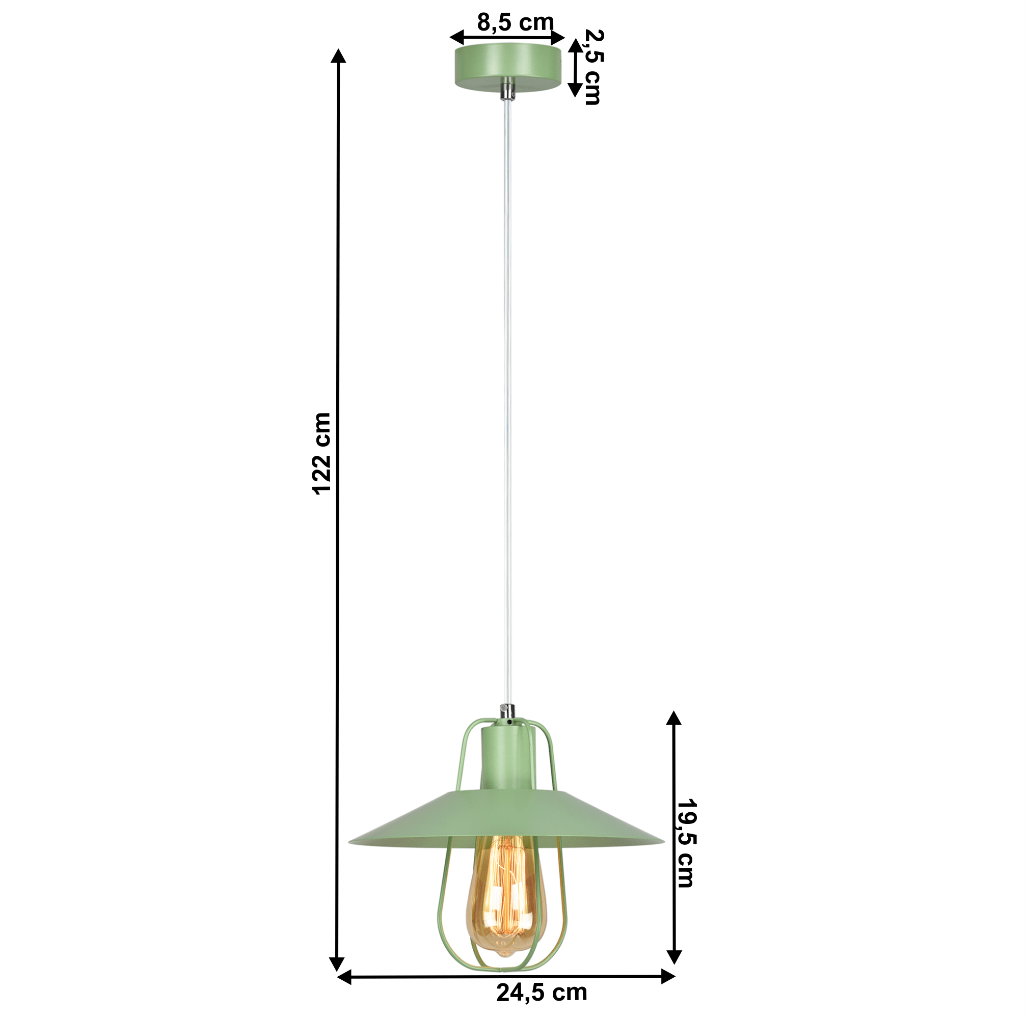 Visící lampa, zelená/kov, TINAN