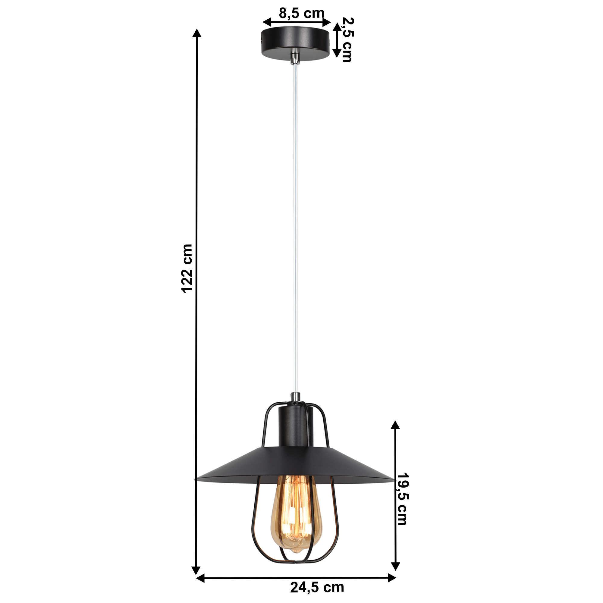 Visící lampa, černá/kov, TINAN