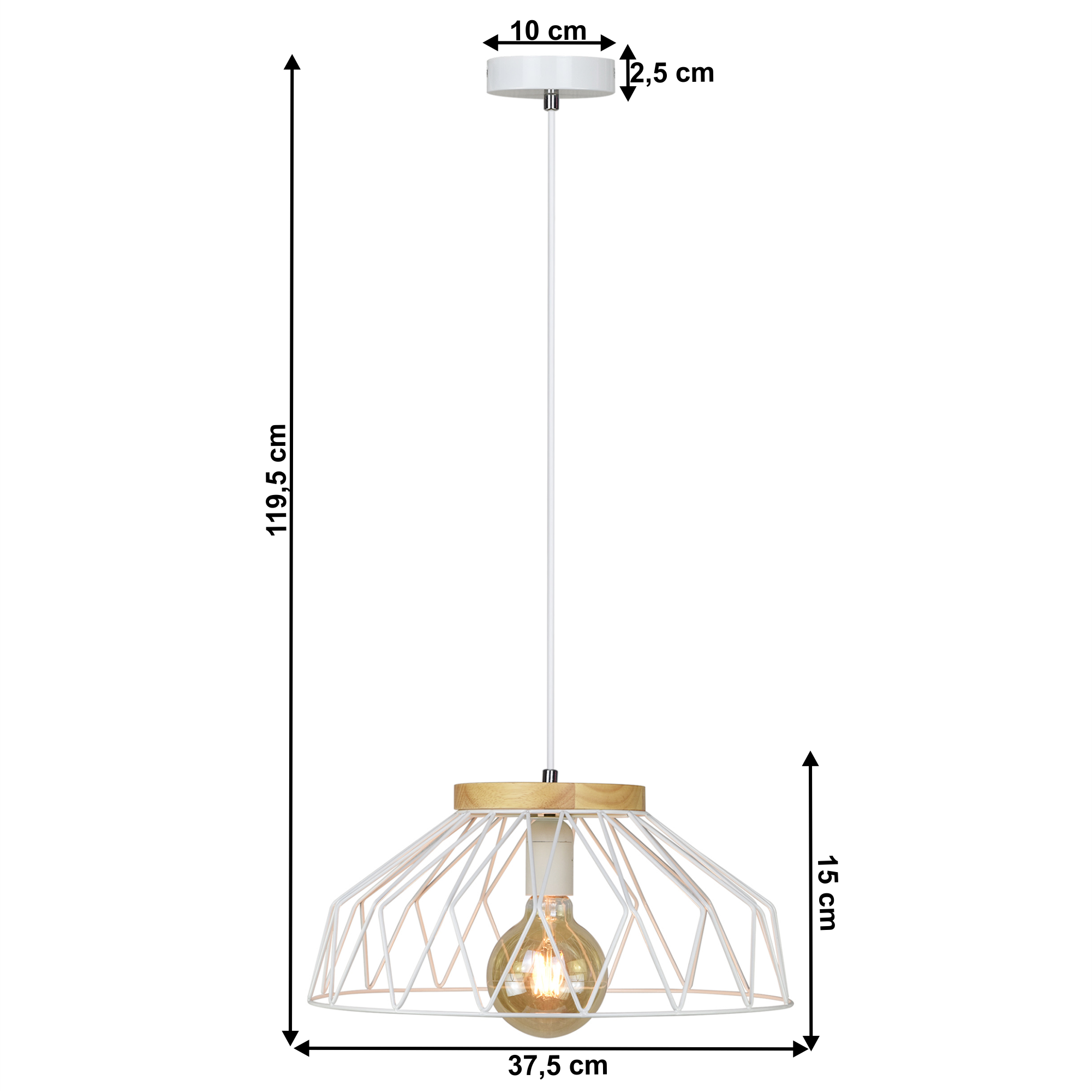 Visící lampa, bílá/přírodní, dřevo/kov, TREX TYP 2