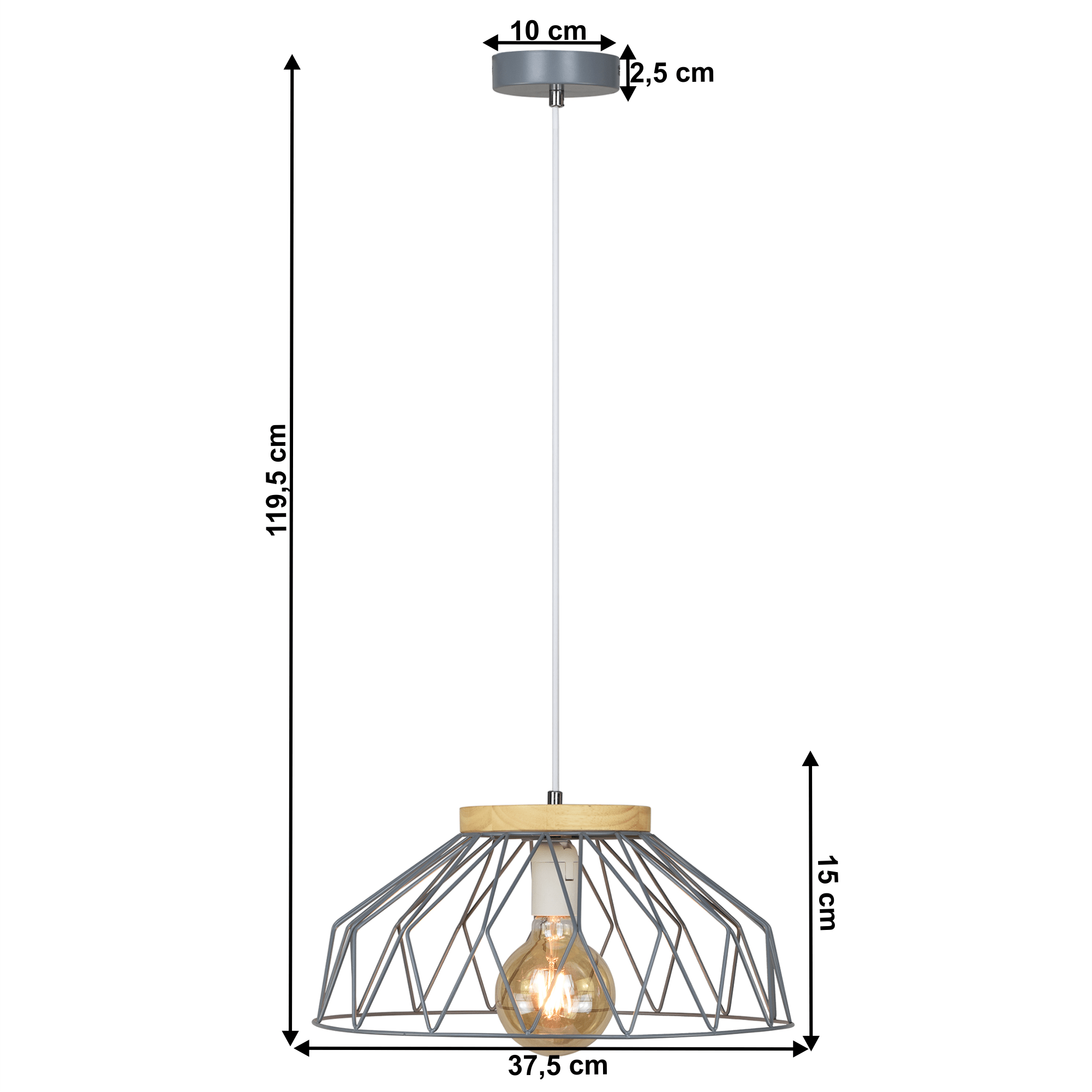 Visící lampa, šedá/přírodní, dřevo/kov, TREX TYP 2