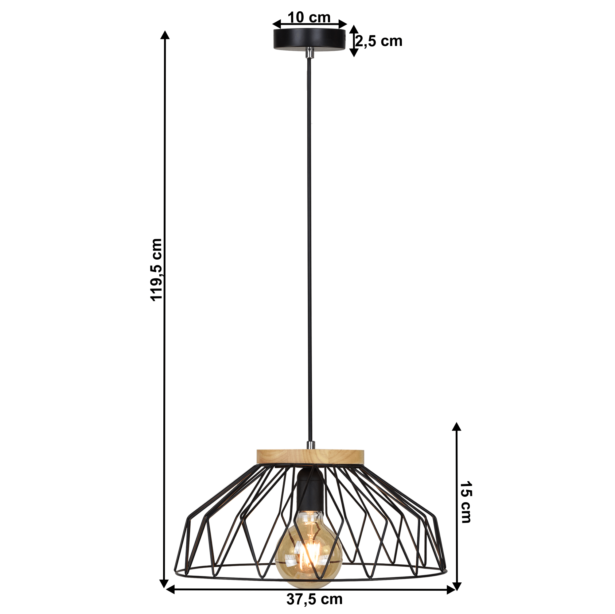 Visící lampa, černá/přírodní, dřevo/kov, TREX TYP 2