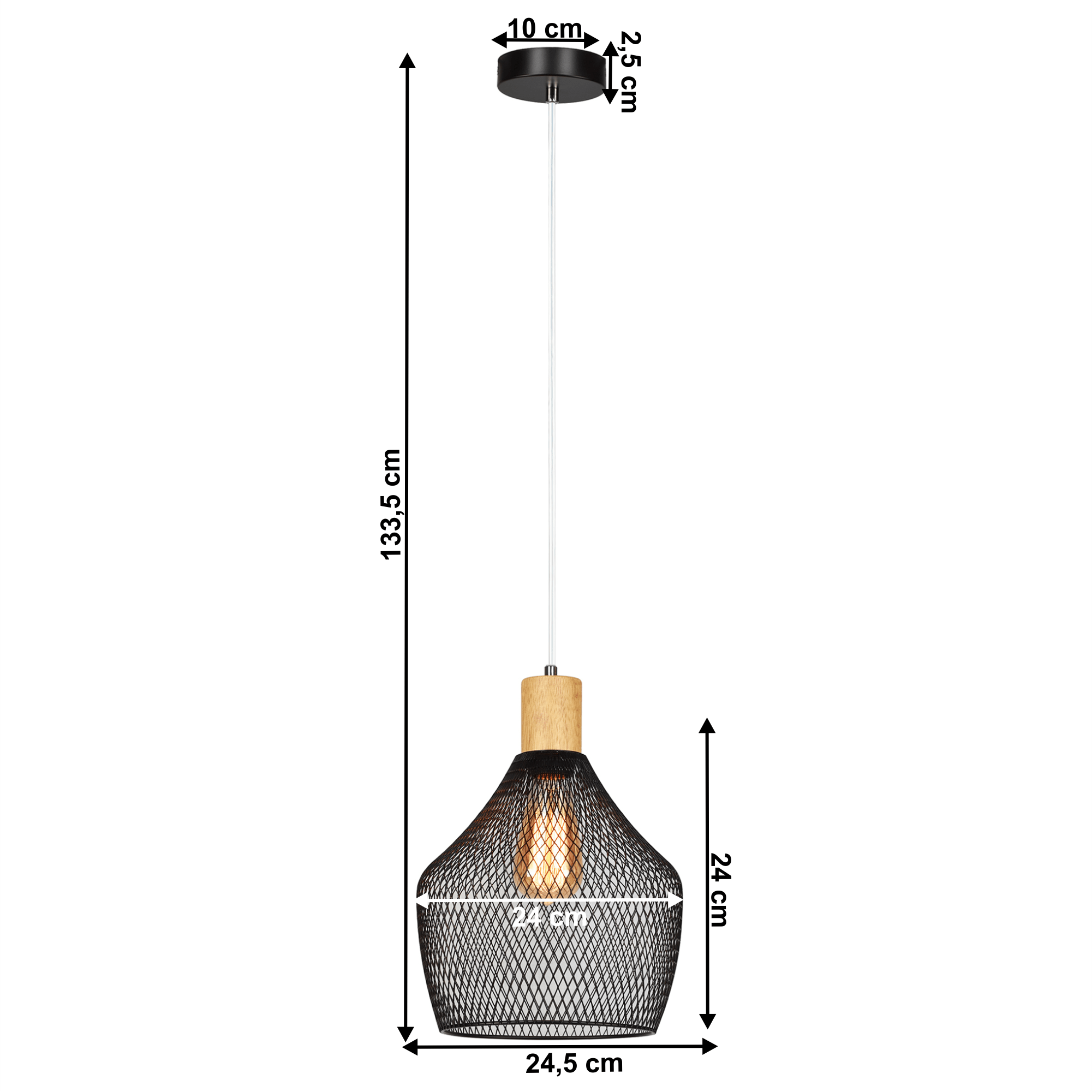 Visící lampa, černá/přírodní, KOLEN