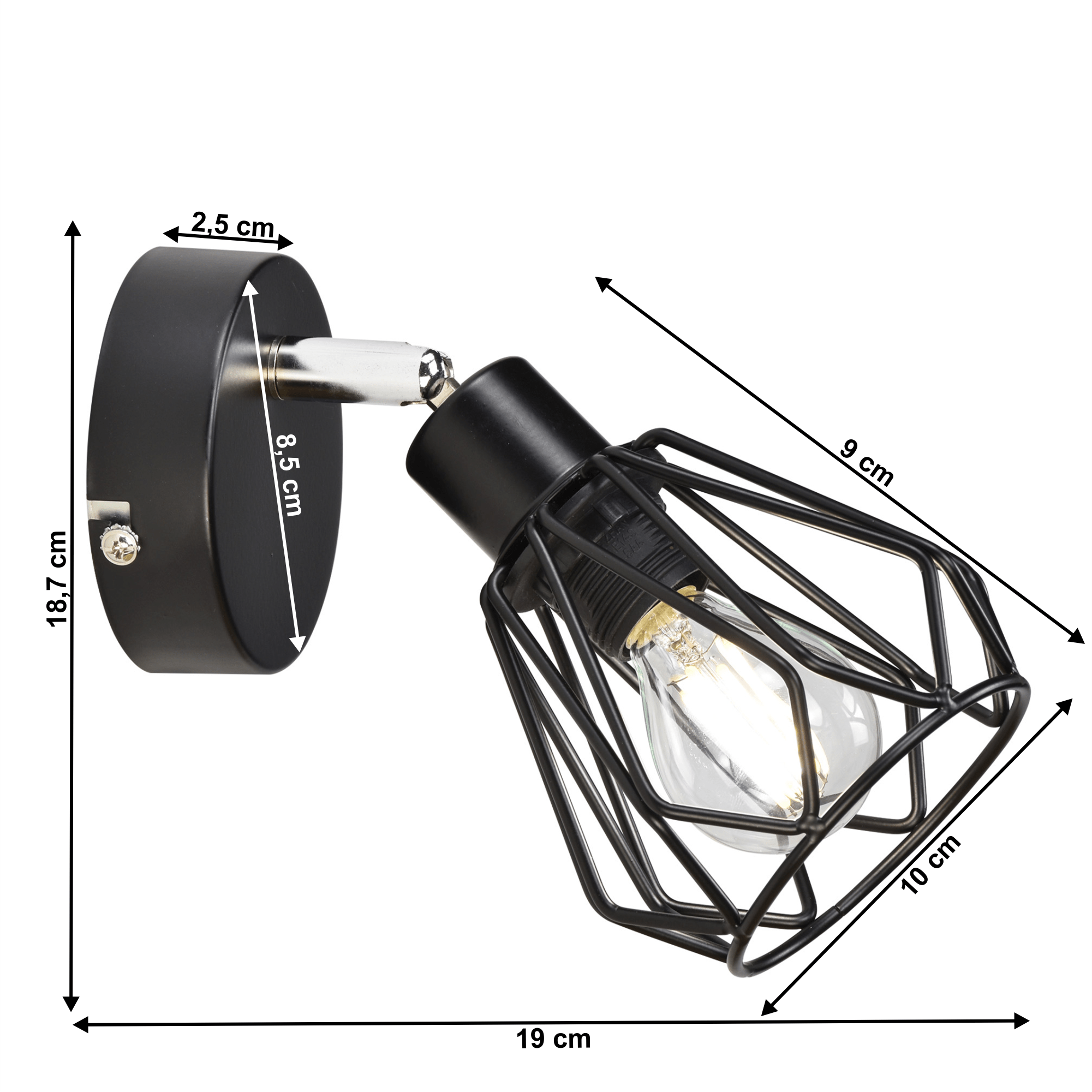 Nástěnná lampa, černá/kov, OKIRA TYP 2