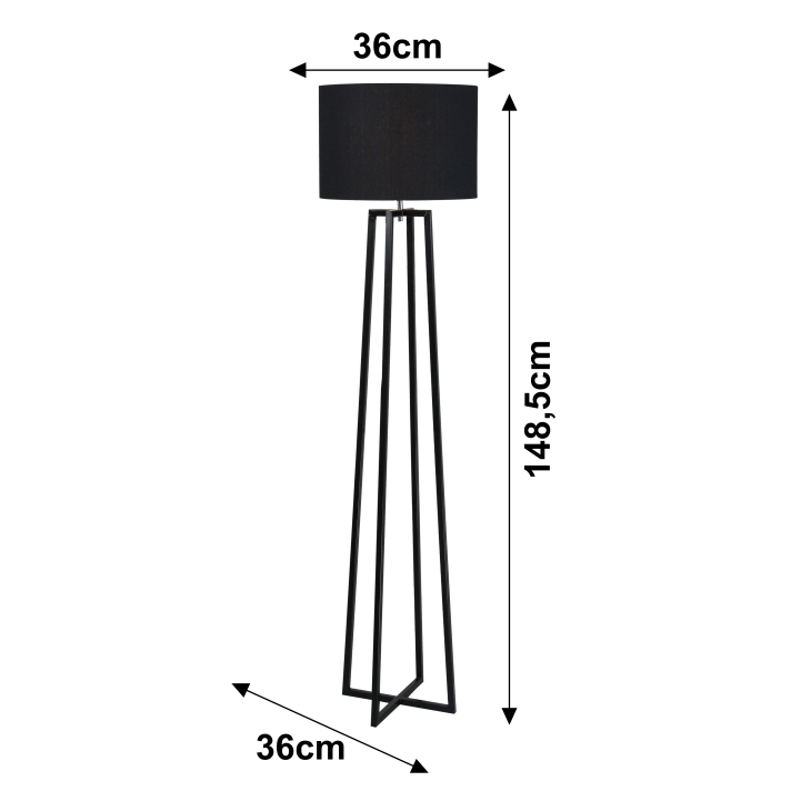 Stojací lampa, černá, látka/kov, QENNY TYP 17 LF8574