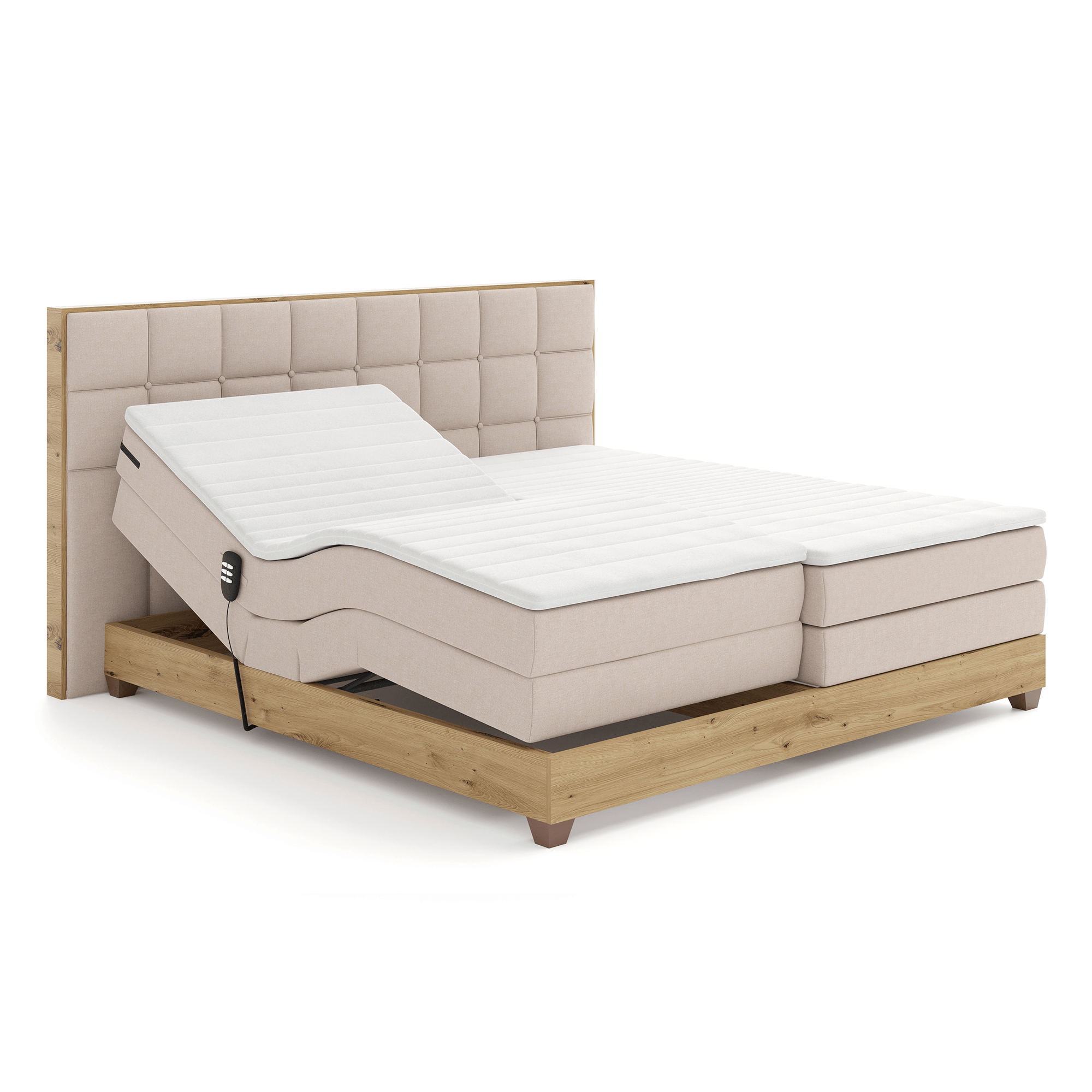 Elektrická polohovacia posteľ, boxspring, béžová/dub artisan, 180x200, TIANA R1, rozbalený tovar