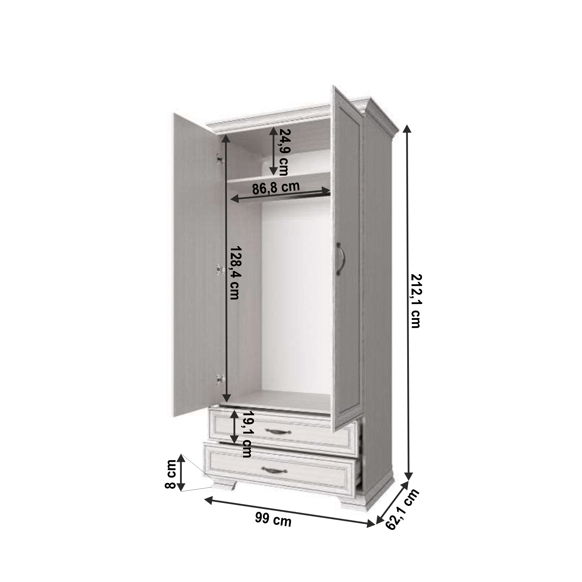 Dvoudveřová skříň 2D2S, woodline krem, TIFFY 02