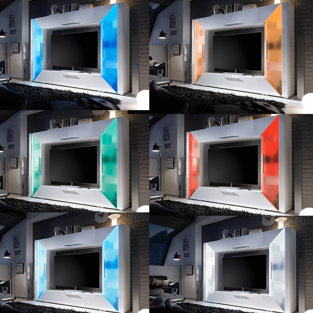 TV a media stena, biela extra vysoký lesk/biela, ADGE