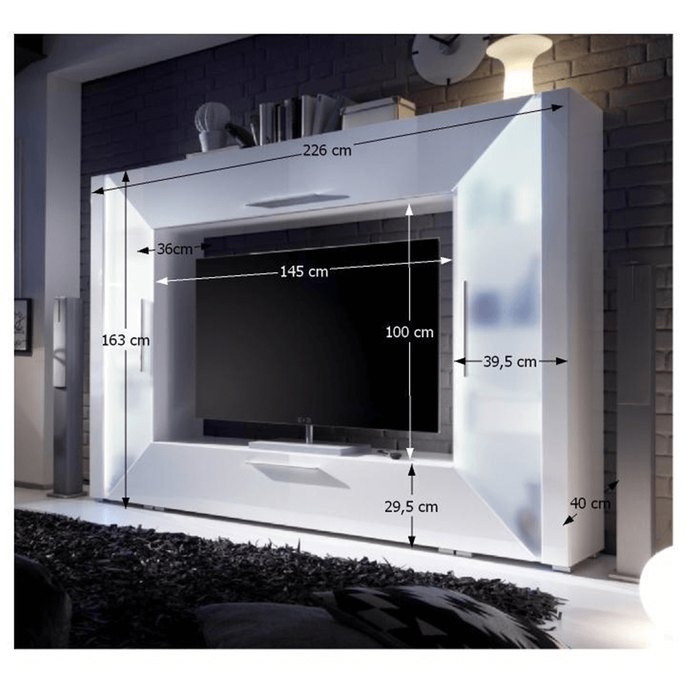 TV a media stena, biela extra vysoký lesk/biela, ADGE