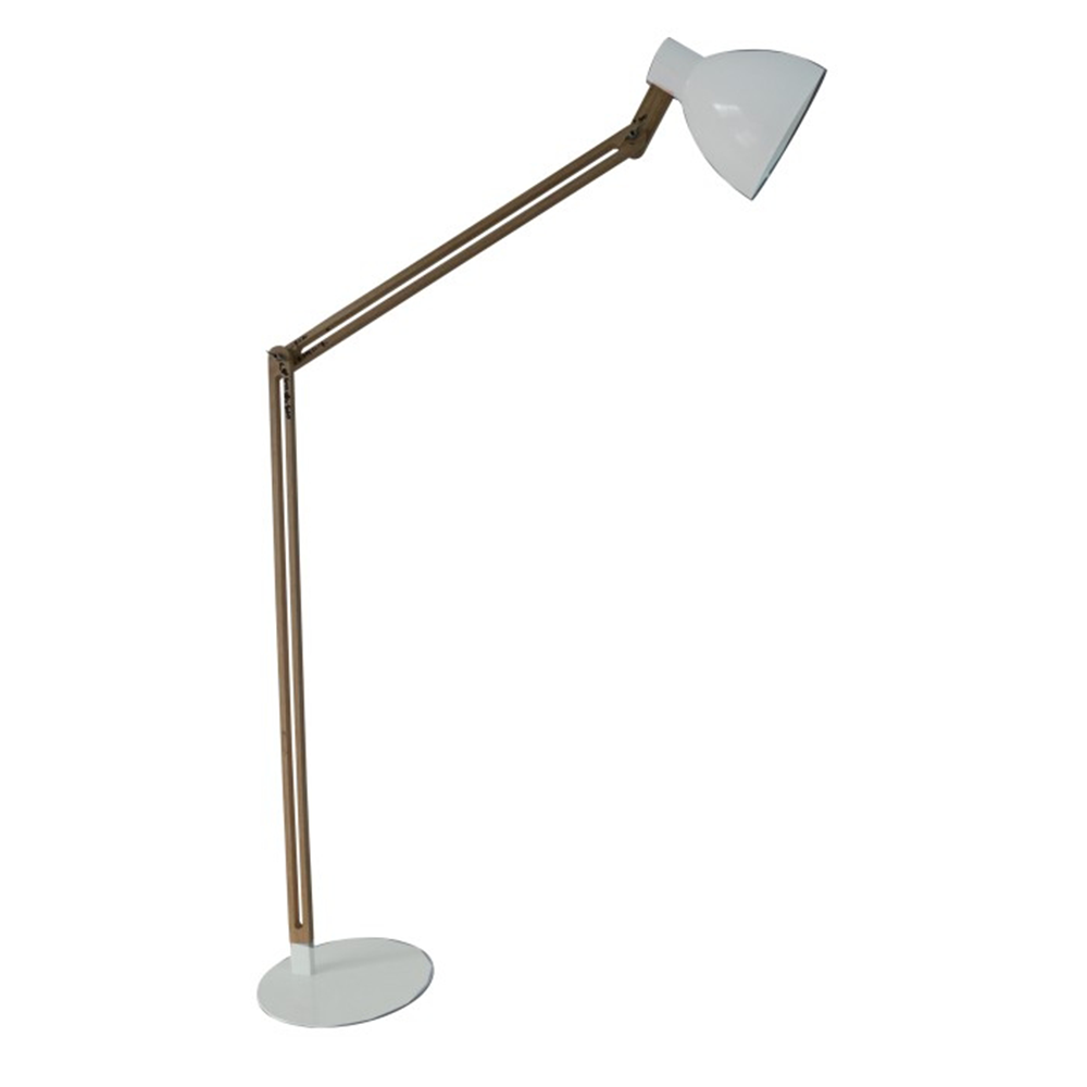 Stojacia lampa, hliník biela/drevo, CINDA  TYP 19 YF6044