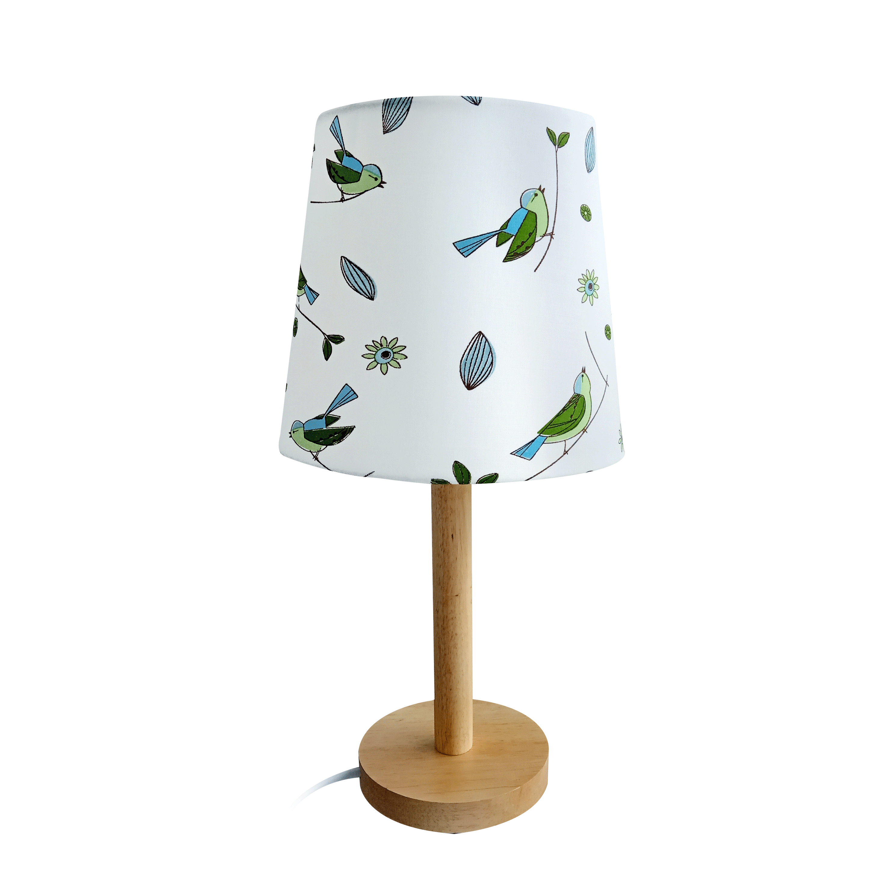 Stolná lampa, drevo/látka vzor vtáci, QENNY TYP 7 LT6026