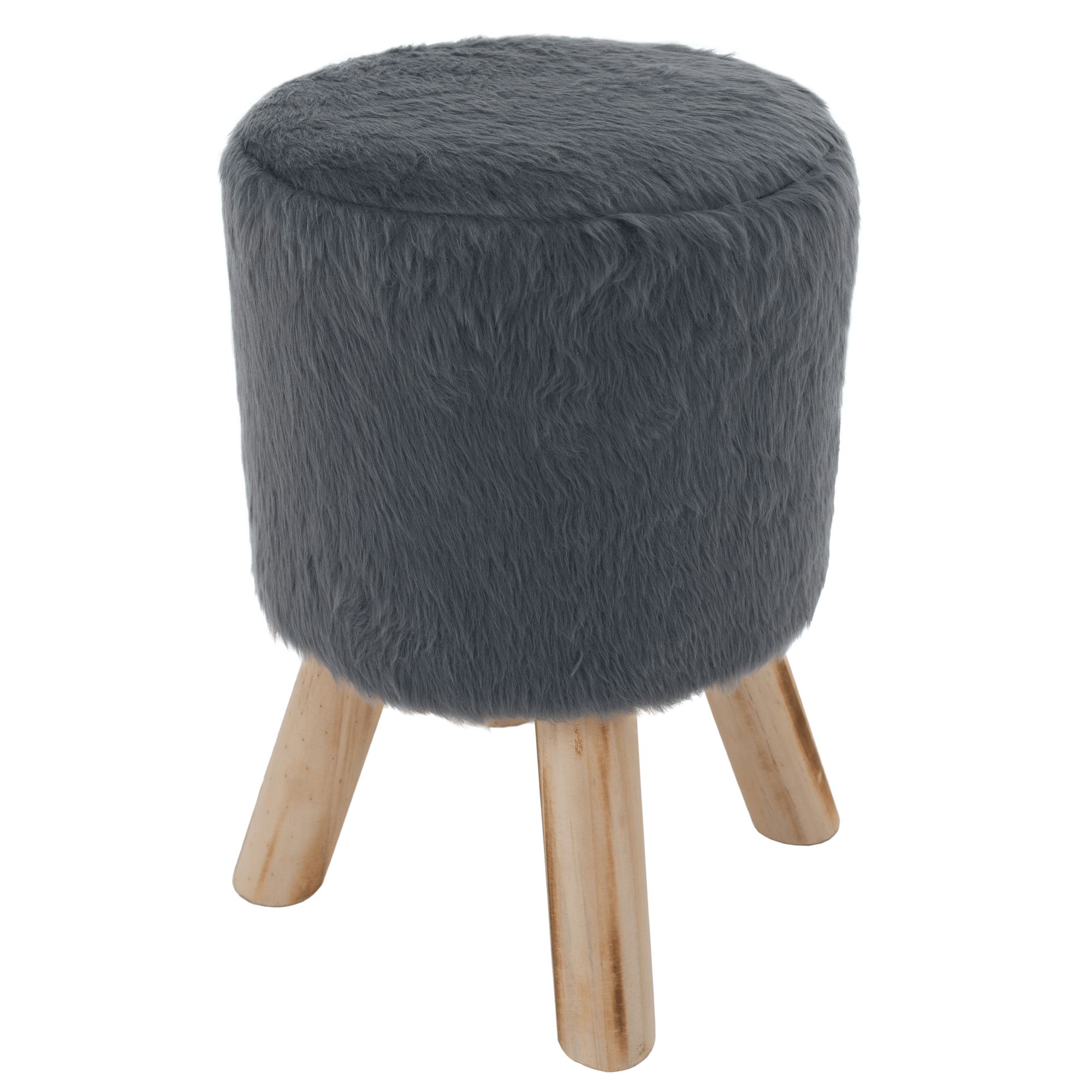 Taburet, sivá kožušina/borovica, ALPIA RP1, rozbalený tovar