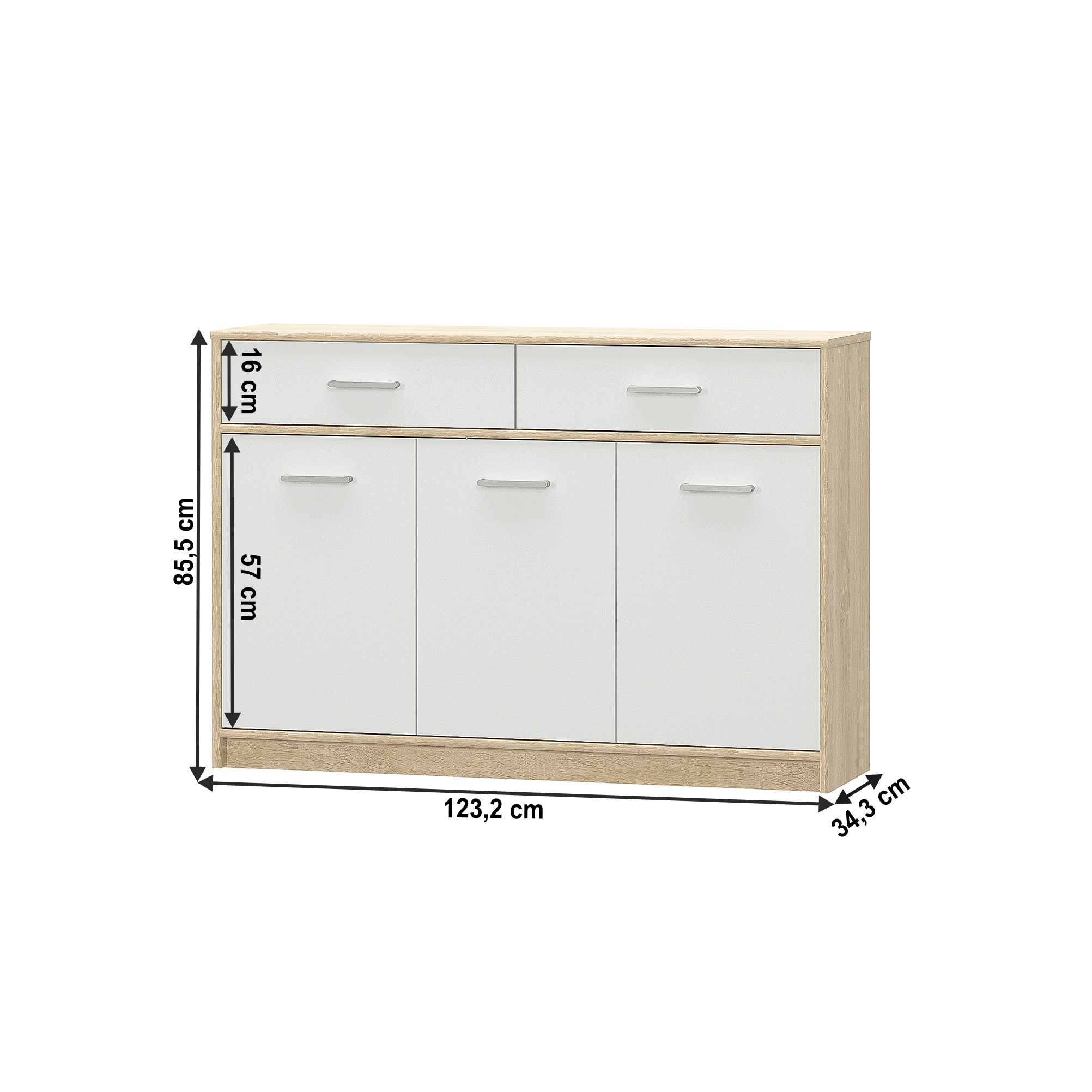 Komoda 3D2S, bílá/dub sonoma, TEYO