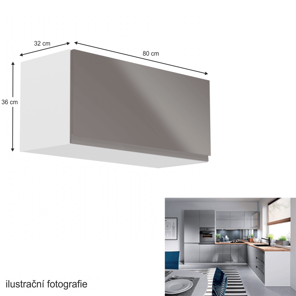 Horní skříňka, bílá / šedý extra vysoký lesk, AURORA G80K