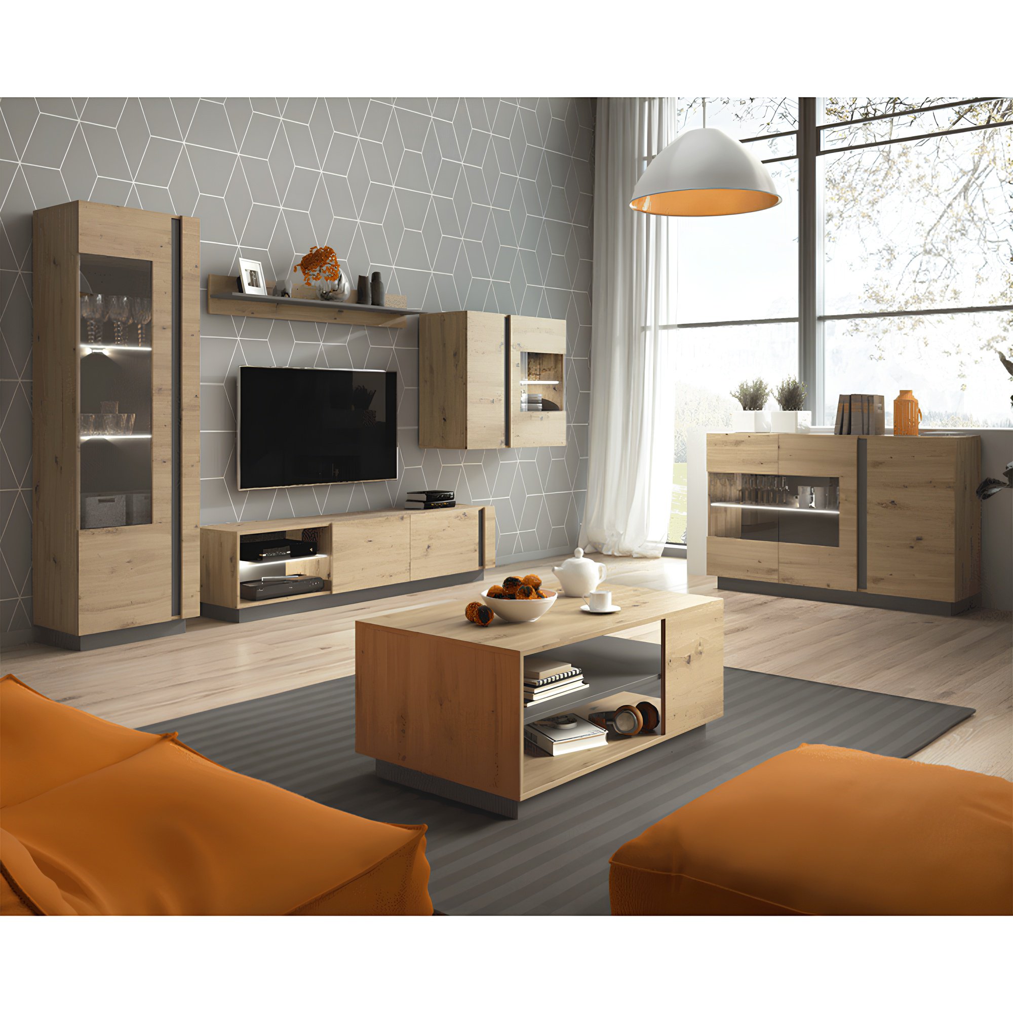 RTV asztal 138, tölgy artisan/szürke grafit, CITY