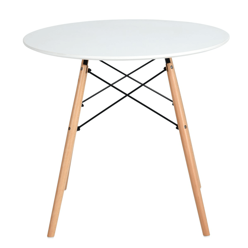 Jídelní stůl, bílá matná/buk, průměr 120 cm, DEMIN