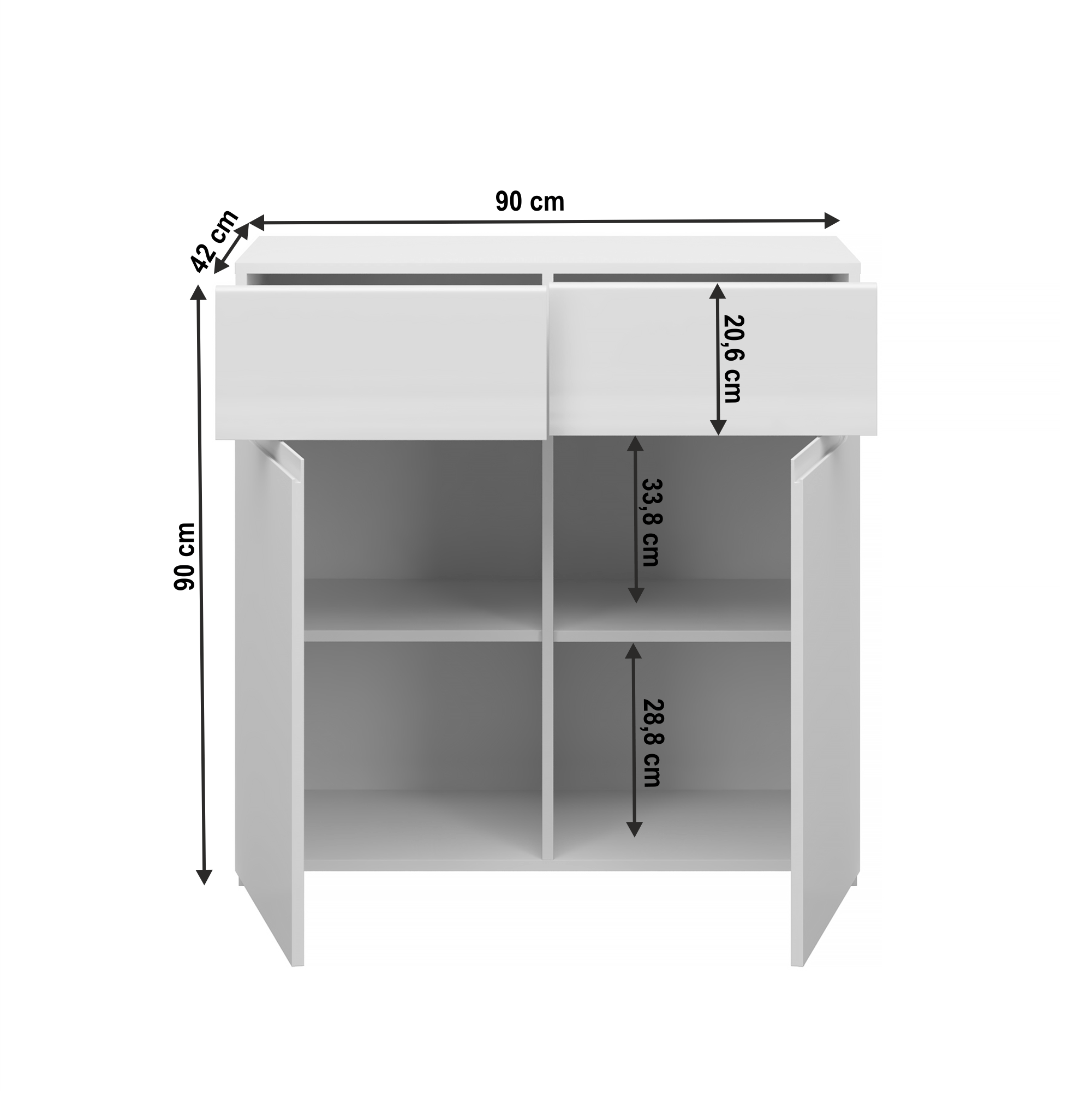 Komoda 2D2S, bílá/bílý extra vysoký lesk HG, JOLK