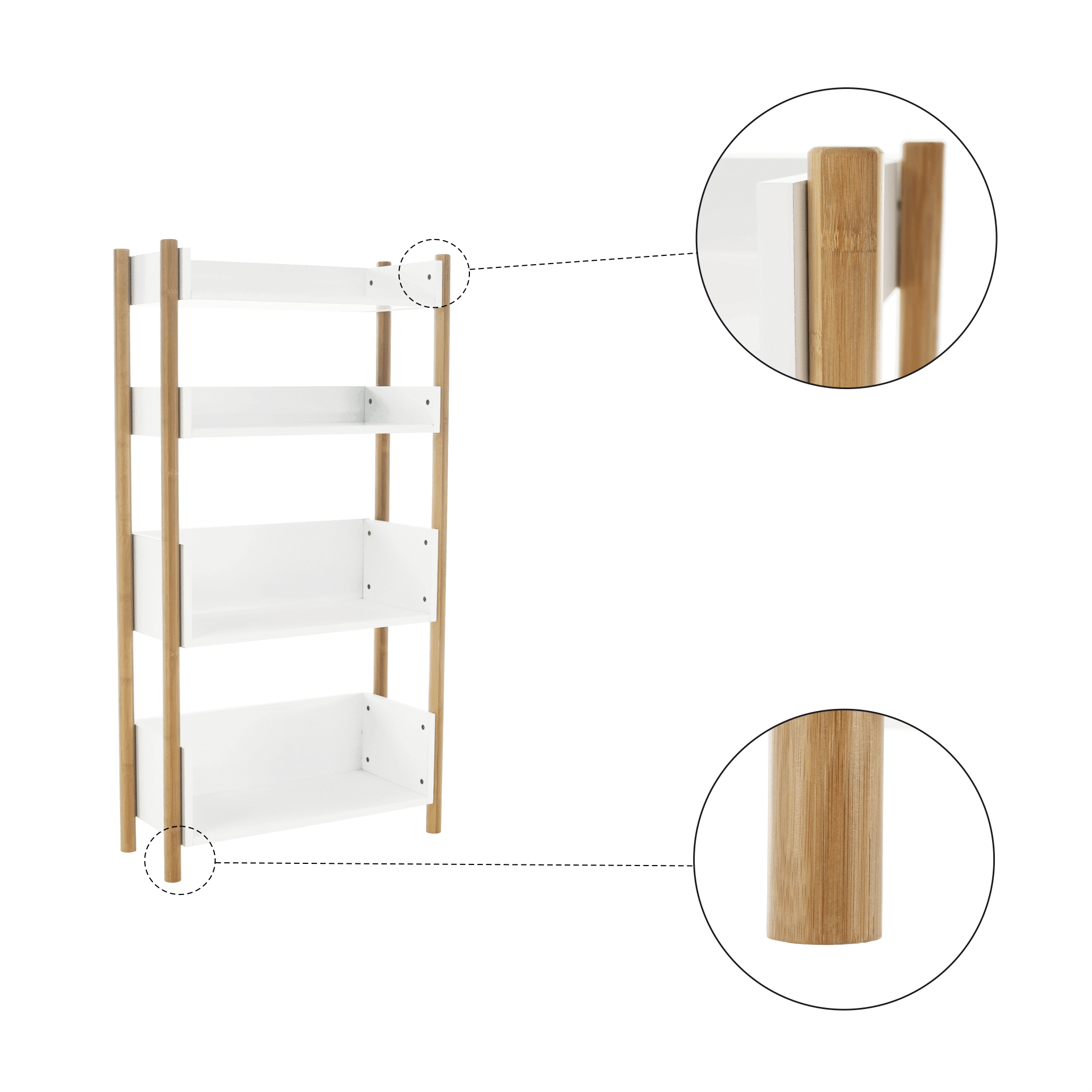 4-poličkový regál, přírodní bambus/bílá, BALTIKA TYP 3