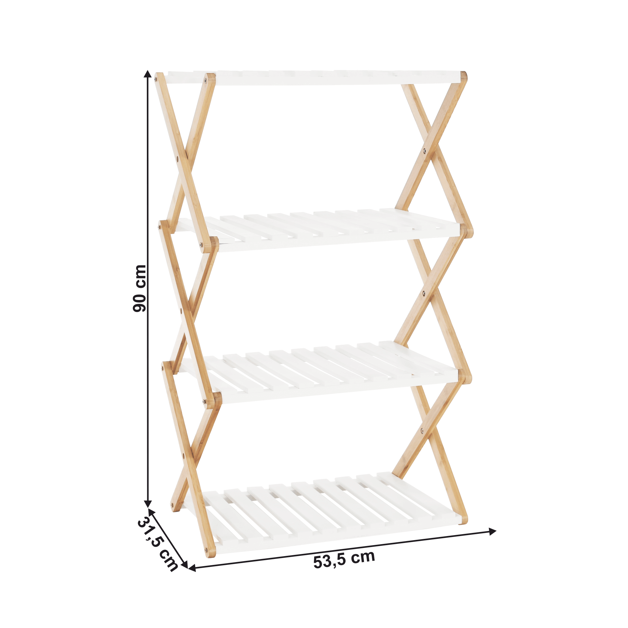 4-poličkový regál, přírodní bambus/bílá, PEORIA TYP 3