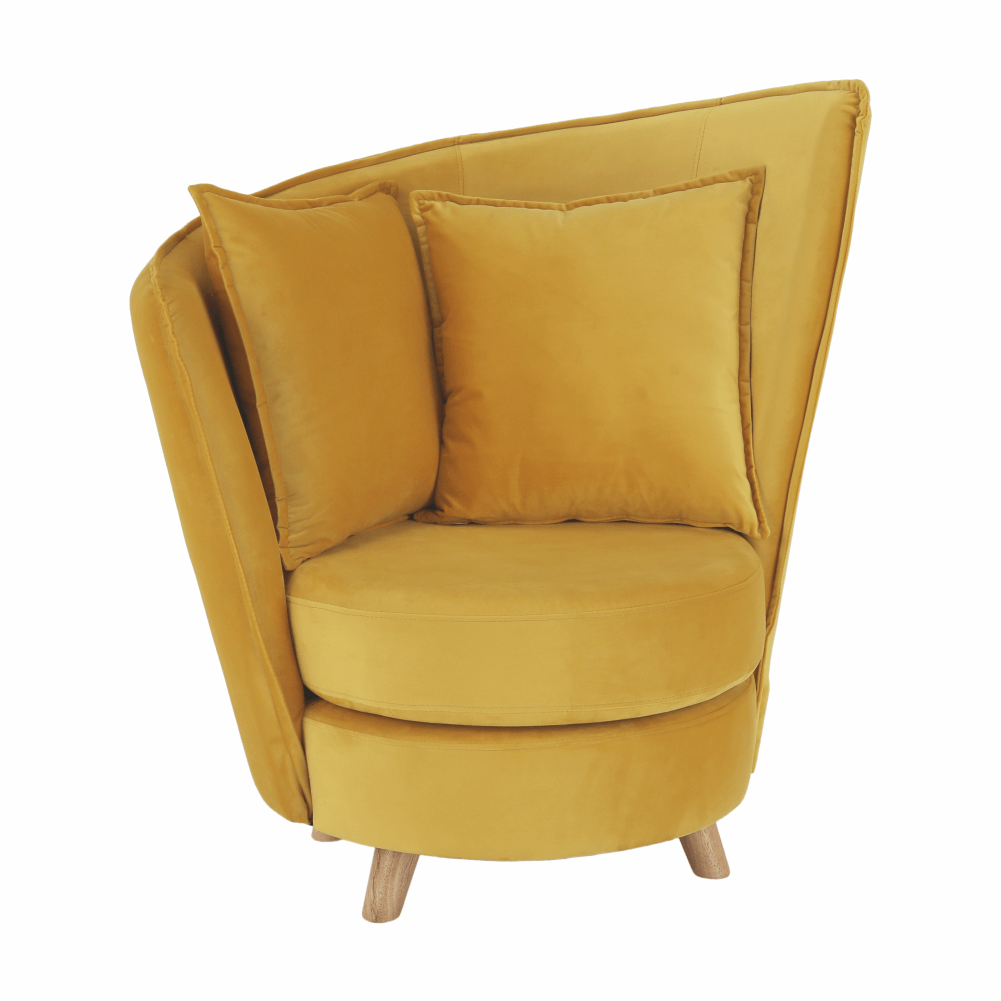 Kreslo v štýle Art Deco, horčicová Velvet látka/dub, ROUND - lacno