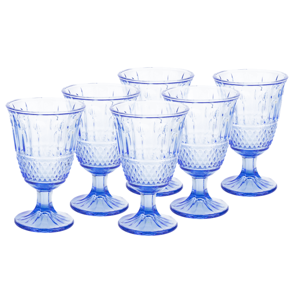 Poháre na víno, set 6 ks, 220 ml, modrá, vintage, LEGACY