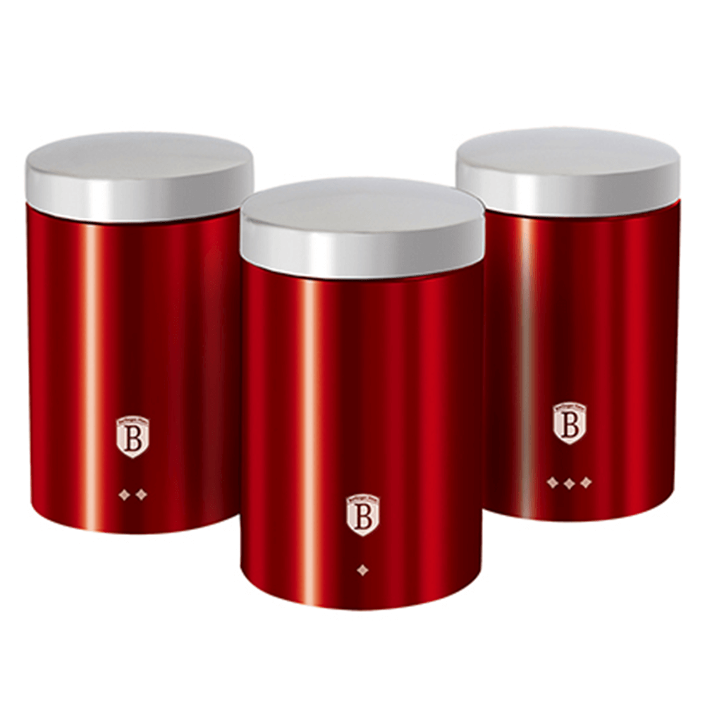 Sada dóz na potraviny, 3ks, metalická červená Burgundy, BERLINGERHAUS BH-1343