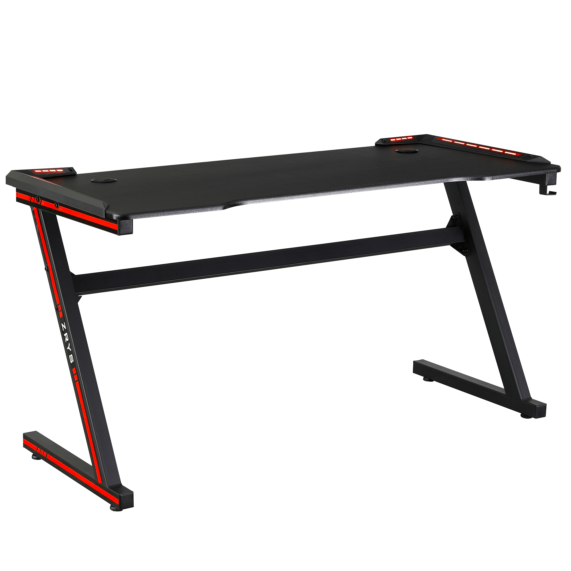 Herný stôl/počítačový stôl, s RGB LED osvetlením, čierna/červená, MACKENZIE 140cm - lacno