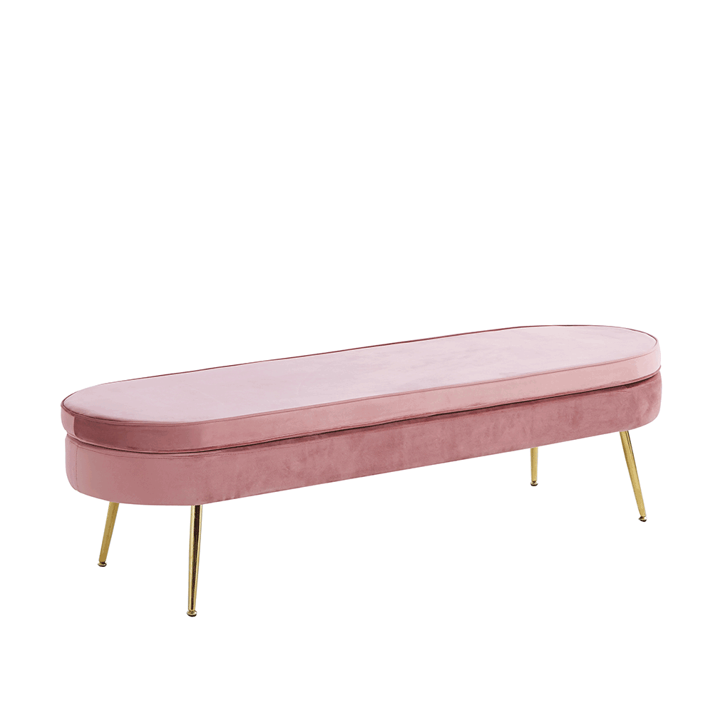 Luxusná lavica, ružová Velvet látka/chróm zlatý, Art-deco, NOBLIN TYP 1 - lacno
