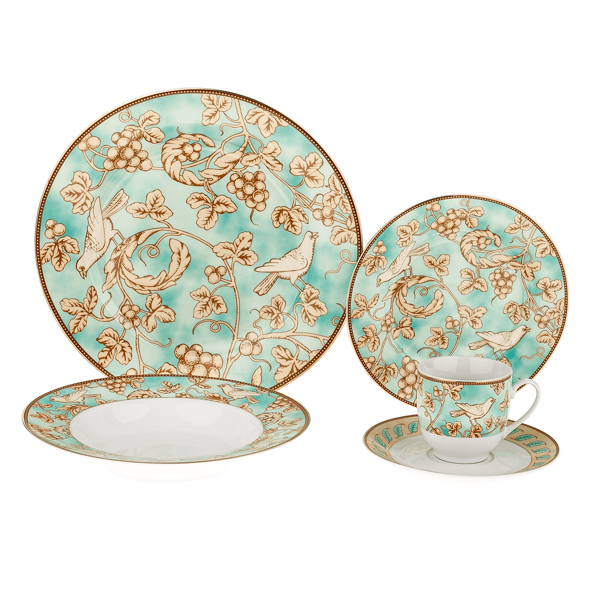 TEMPO-KONDELA DONATELLA TURQUOISE, étkészlet, 20 db-os szett, porcelán