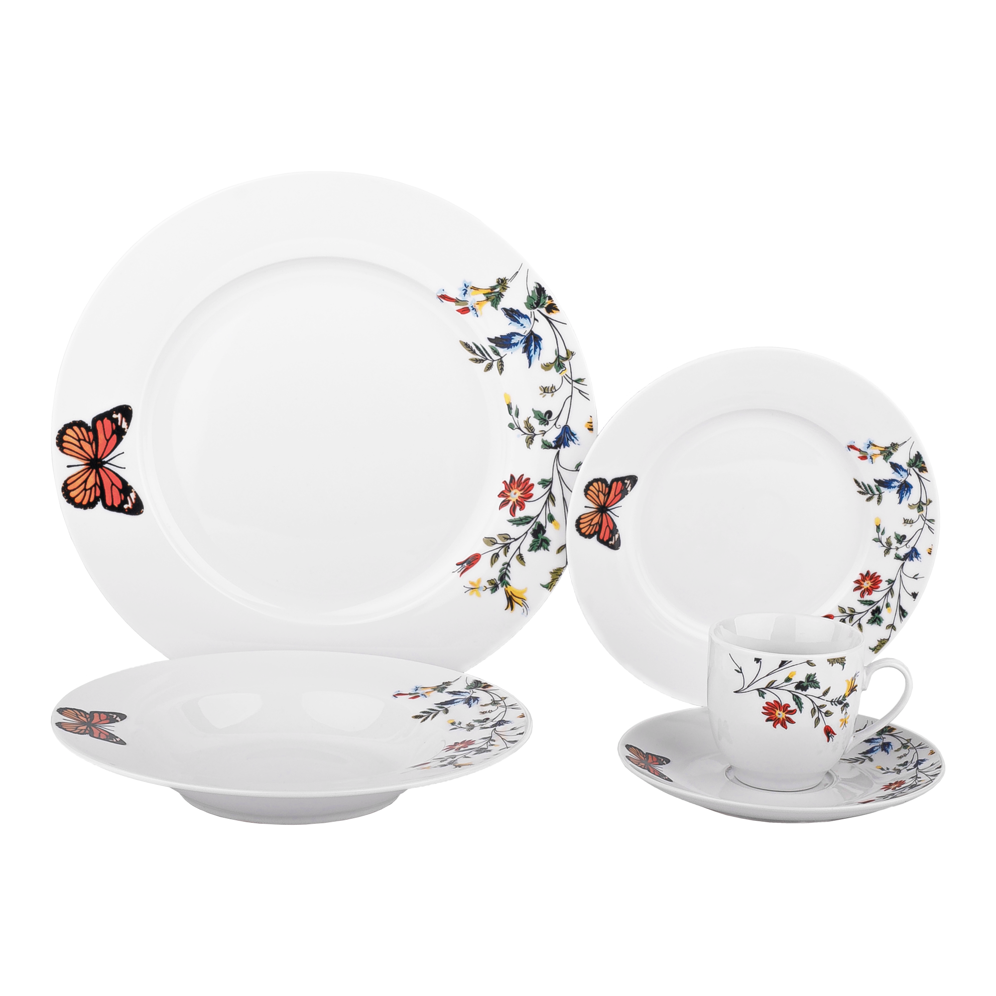 TEMPO-KONDELA DONATELLA BUTTERFLY, étkészlet, 20 db-os szett, porcelán