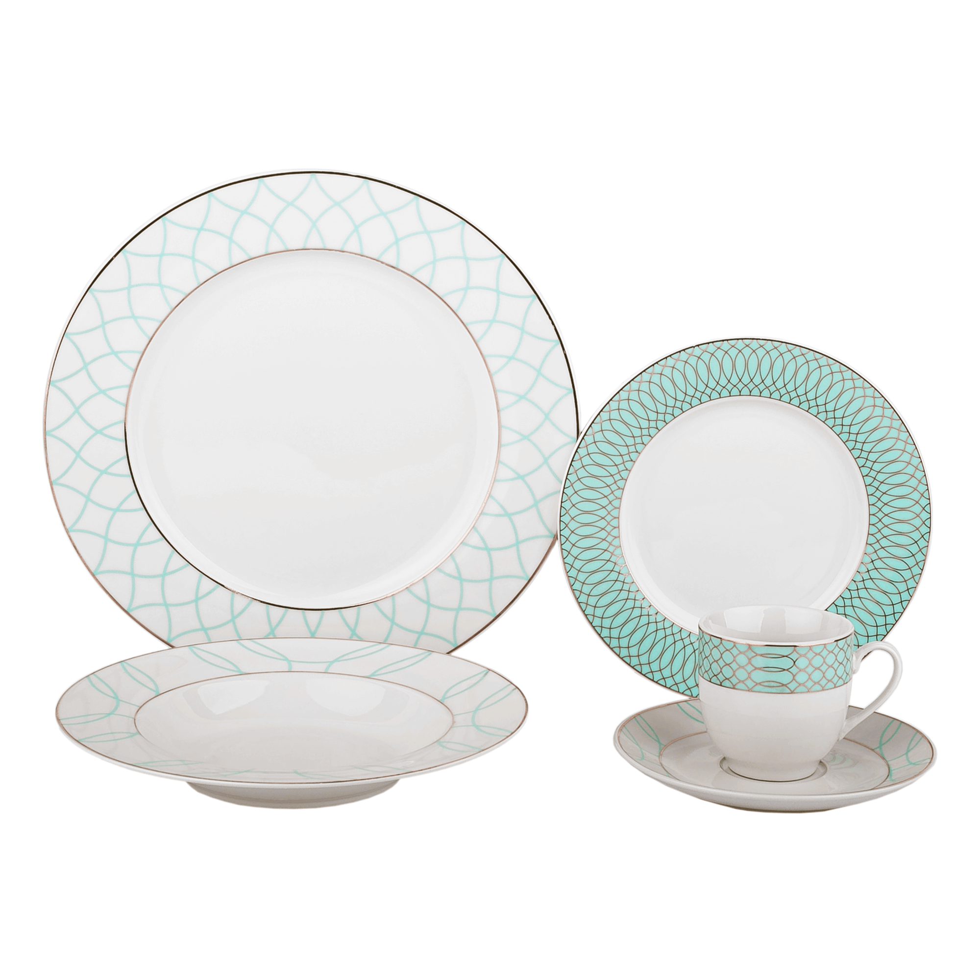 TEMPO-KONDELA DONATELLA SKY BLUE, étkészlet, 20 db-os szett, porcelán