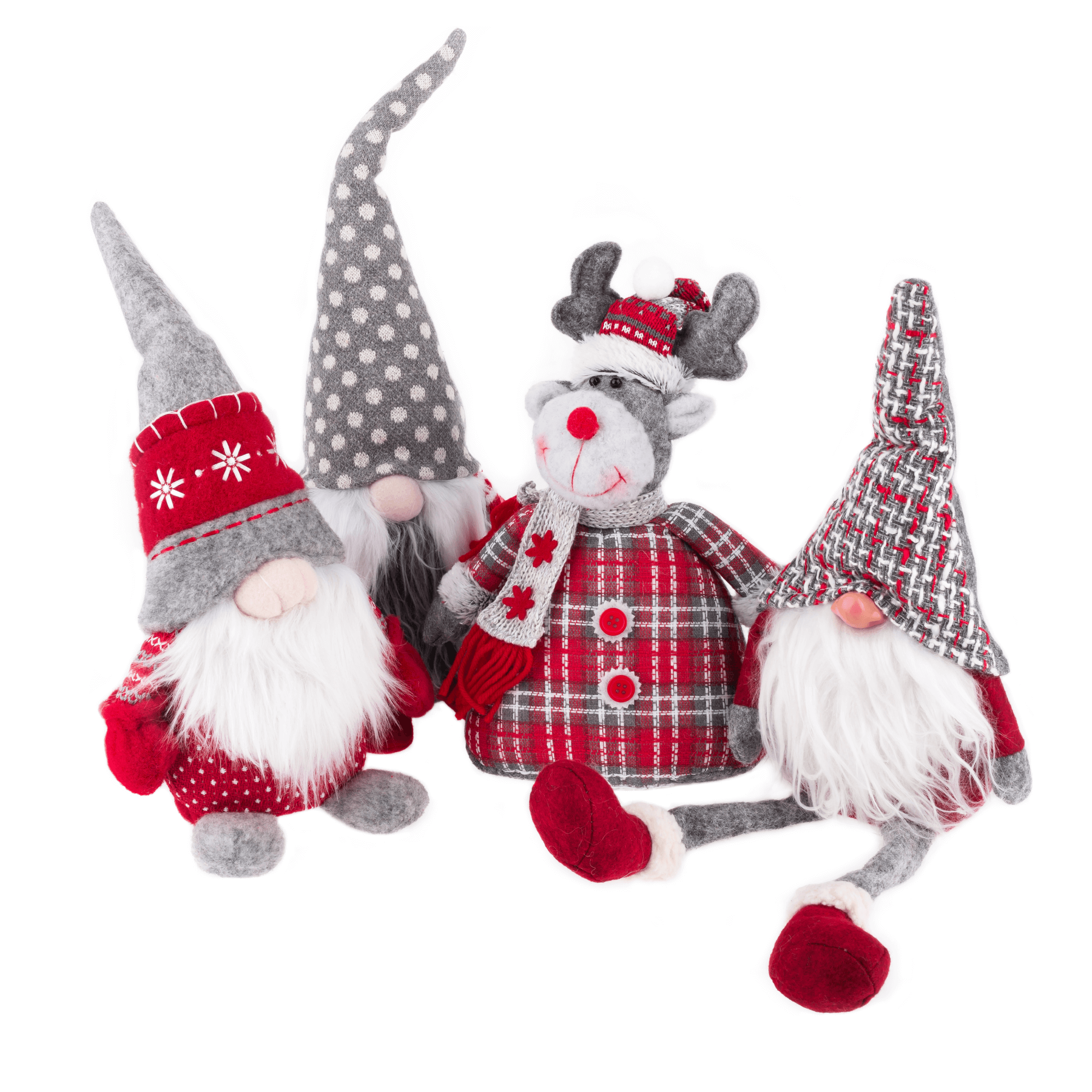 Vianočné dekoračné postavičky, set 4 ks, látka, červená/sivá/biela, DOLL